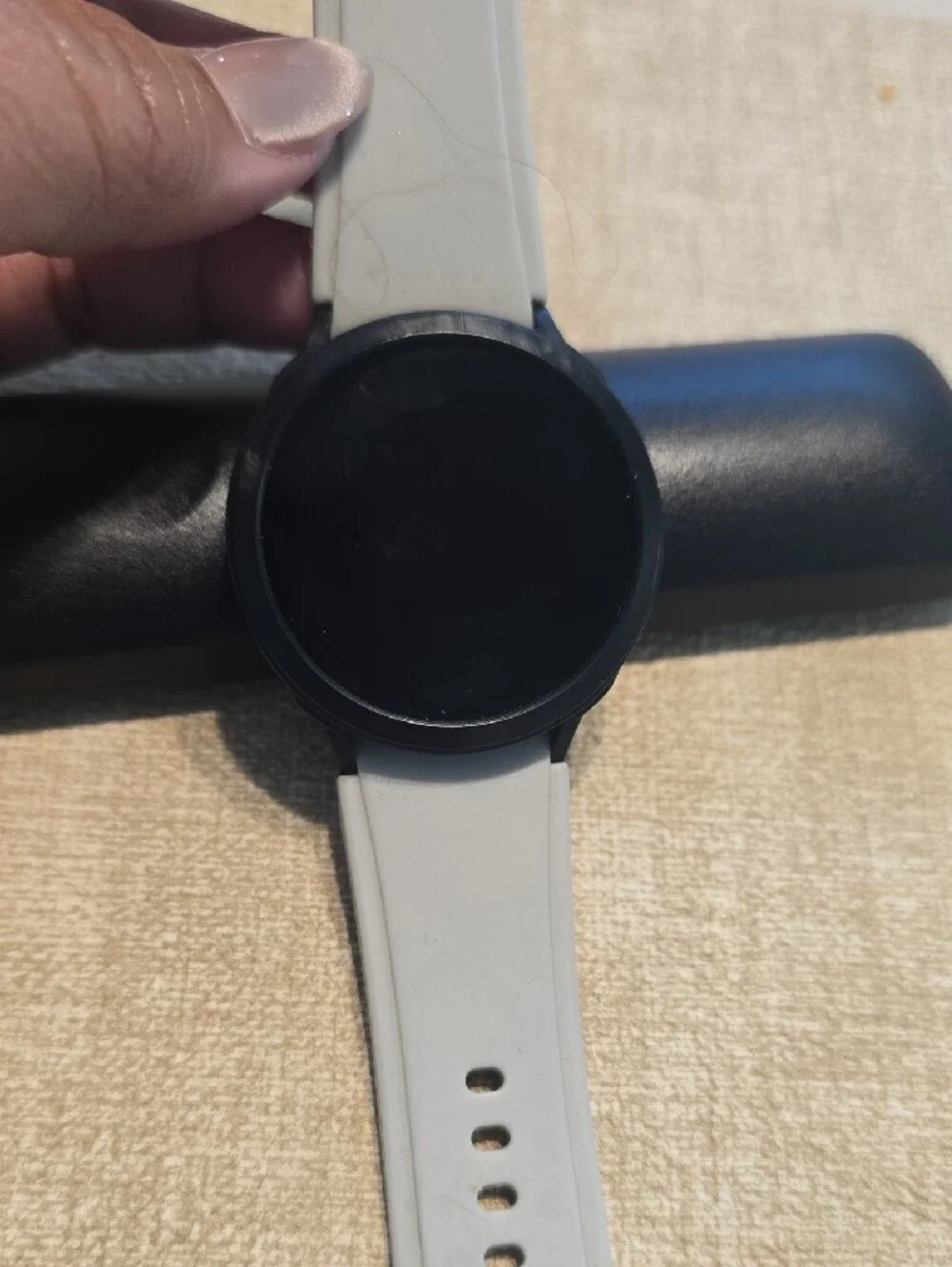 Samsung Smartwatch with Light Gray Silicone Strap